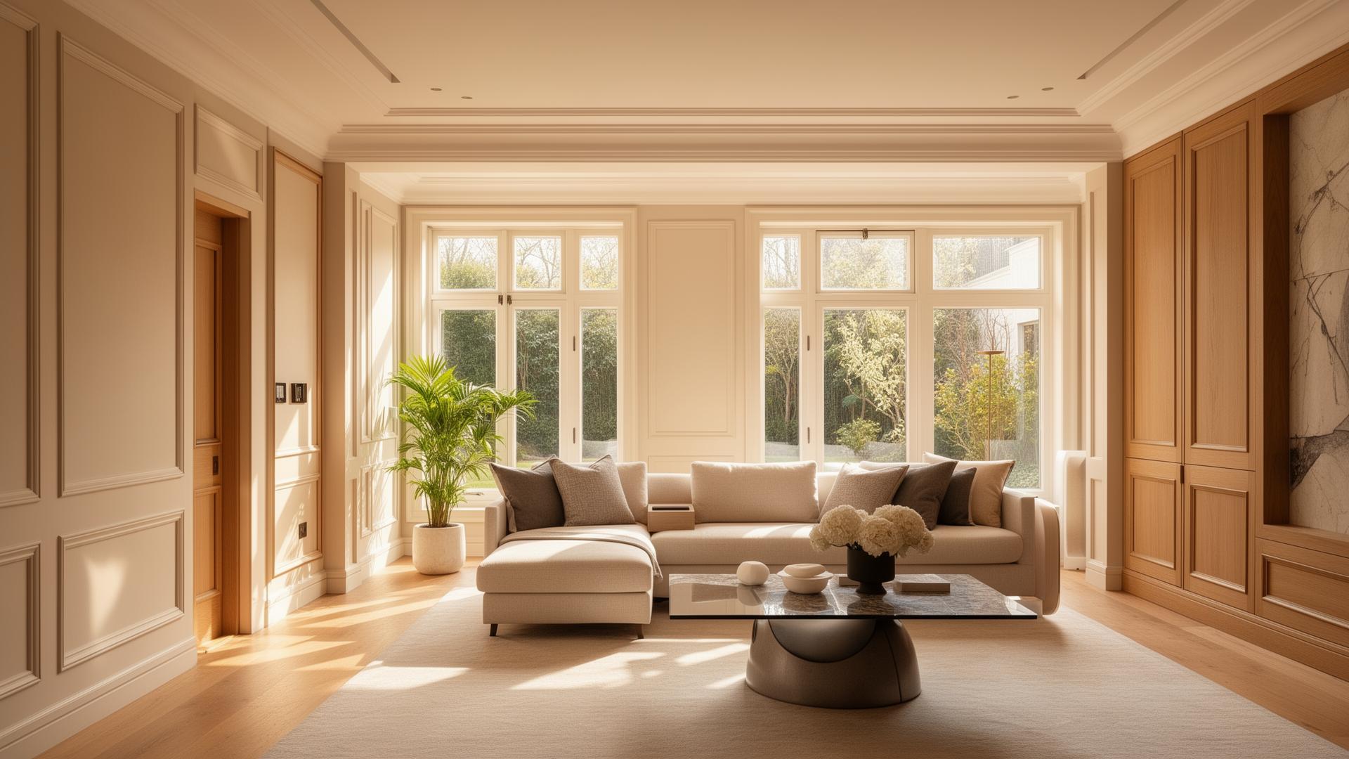 Intérieur résidentiel rénové avec finition soignée